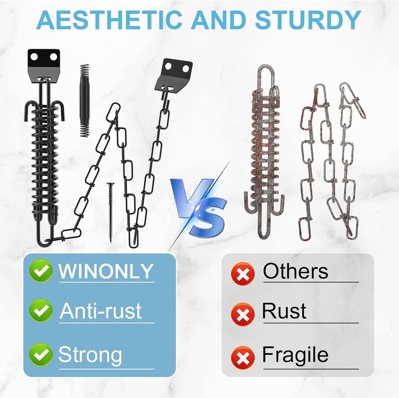 WINONLY Screen Door Chain for Door Spring - 2 Pack Storm Door Chain Spring for Wind Safety Storm Door Closer Stop Front Screen Door Security Prevent Opening Damage, Heavy Duty Hardware Door Stopper Chain - Image 4